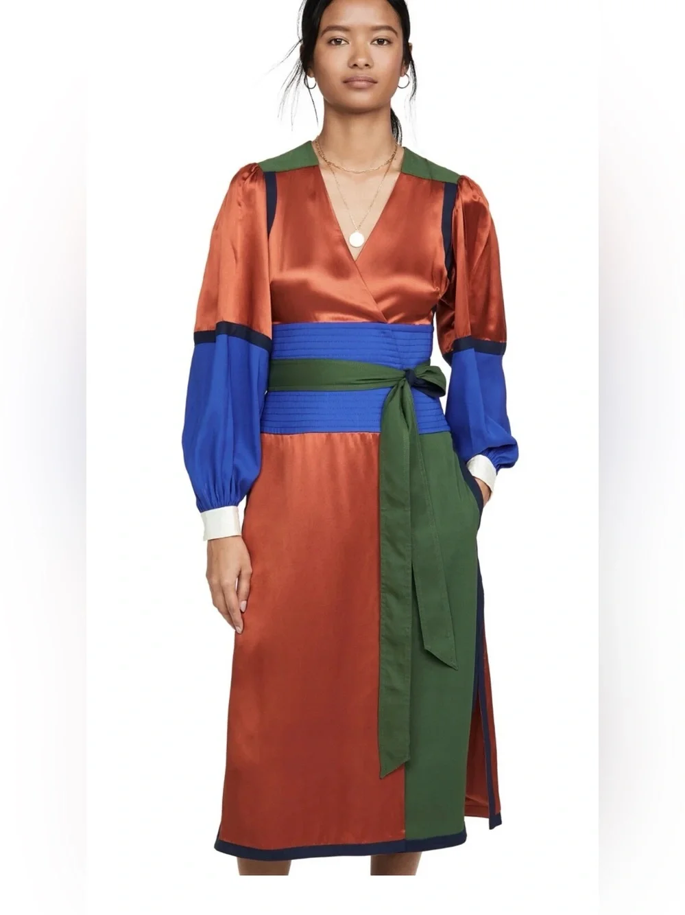 Tory Burch Kola Colorblock Silk Blend Satin Crepe Wrap Dress Sz 4-$698